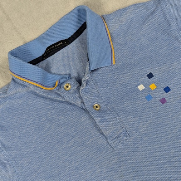 Purificacion Garcia Tops - Purificacion Garcia Blue Cotton Pique Polo Shirt Multi Color Square Logo Large